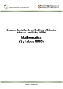 Singapore-Cambridge H1 Mathematics Syllabus 8865