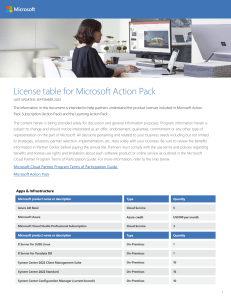 Microsoft Action Pack license table 09 2022