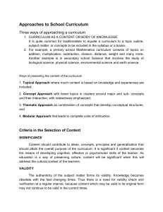 TTSC- Approaches to the School Curriculum