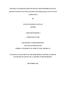 REVERSAL OF DIABETES INDUCED SPLENIC MITOCHONDRIOPATHY BY AQUEOUS EXTRACTS OF MUSA PARASIDIACA AND PSIDIUM GUAJAVA ON MALE ALBINO RATS