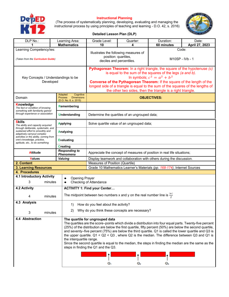 DLP 1 MEASURES OF POSITION QUARTILE FOR UNGROUPED DATA