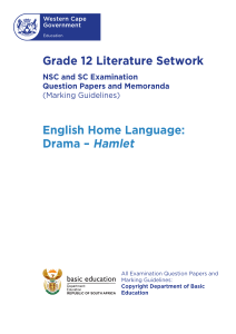 Grade 12 English Hamlet Exam Paper & Marking Guidelines