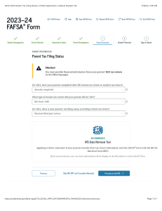 2023-2024 Parent Tax Filing Status | FAFSA Application | Federal Student Aid
