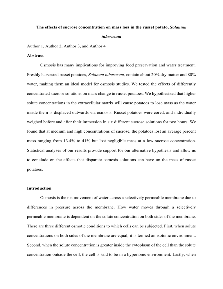 Improved Potato Osmosis Lab Report Sample Lab Report 