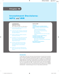 Chapter 19 - Investment Decisions (NPV & IRR)