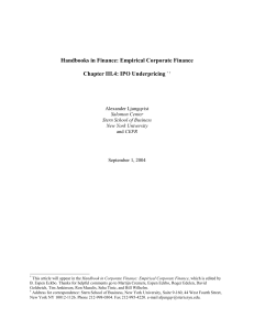Handbooks in Finance: Empirical Corporate Finance Chapter III.4: IPO Underpricing by Alexander Ljungqvist