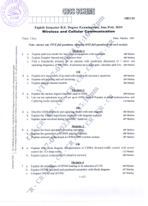 VTU Question Paper of 18EC81 Wireless and Cellular Communication Jan-Feb-2023