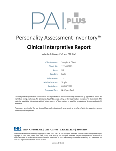 PAI Plus Clinical Interpretive Report