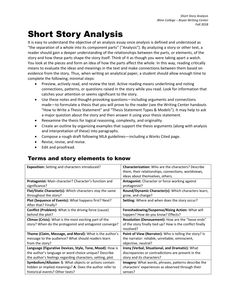 Short Story Analysis Essay Template