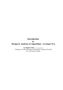 Introduction to Design and Analysis of Algorithms - In Simple Way