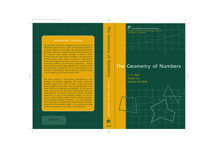 The Geometry Of Numbers By Olds Carl DDavidoff Giuliana