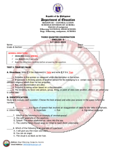 THIRD QUARTER EXAMINATION ENGLISH 9