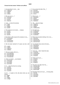 Prefixes and suffixes - Quiz
