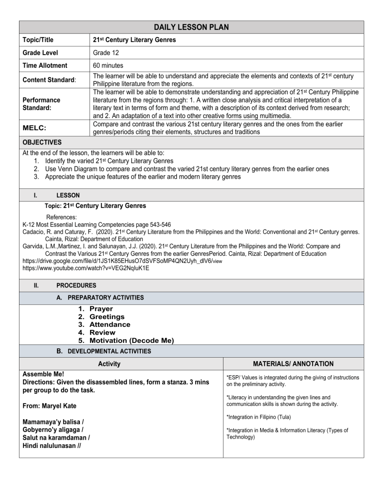 21st Century Lesson Plan 1