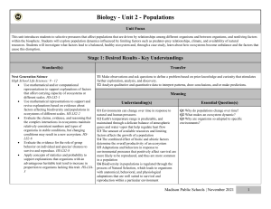 Biology Unit 2: Populations Curriculum Plan