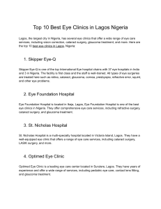 Top 10 Best Eye Clinic in Lagos Nigeria