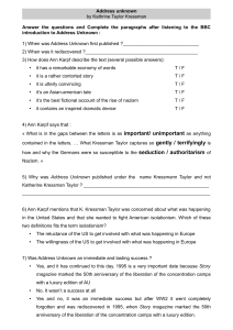 Address Unknown Worksheet: Analysis & Comprehension