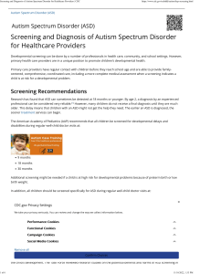 Screening and Diagnosis of Autism Spectrum Disorder for Healthcare Providers CDC