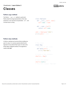 Learn Python 3: Classes Cheatsheet | Codecademy