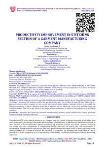 Productivity Improvement in Stitching Section of a Garment Manufacturing Company