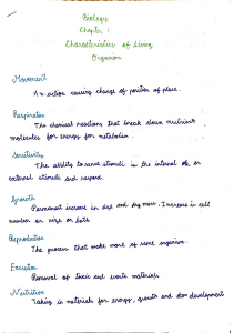 Biology Chapter 1 IGCSE Notes