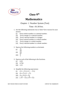 Class-9th Maths 1st Chapter test