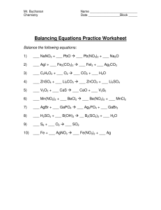 Balancing Equations Chemistry Worksheet