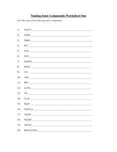 Naming Ionic Compounds Worksheet I