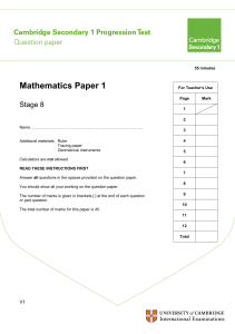 Maths stage 8 - progression test - paper 1