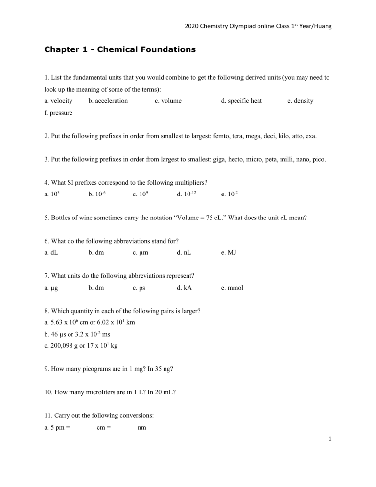 foundations of chemistry homework