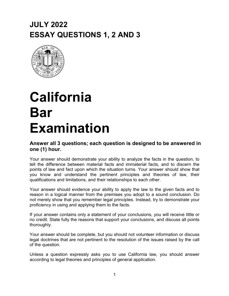 cal bar essays july 2022