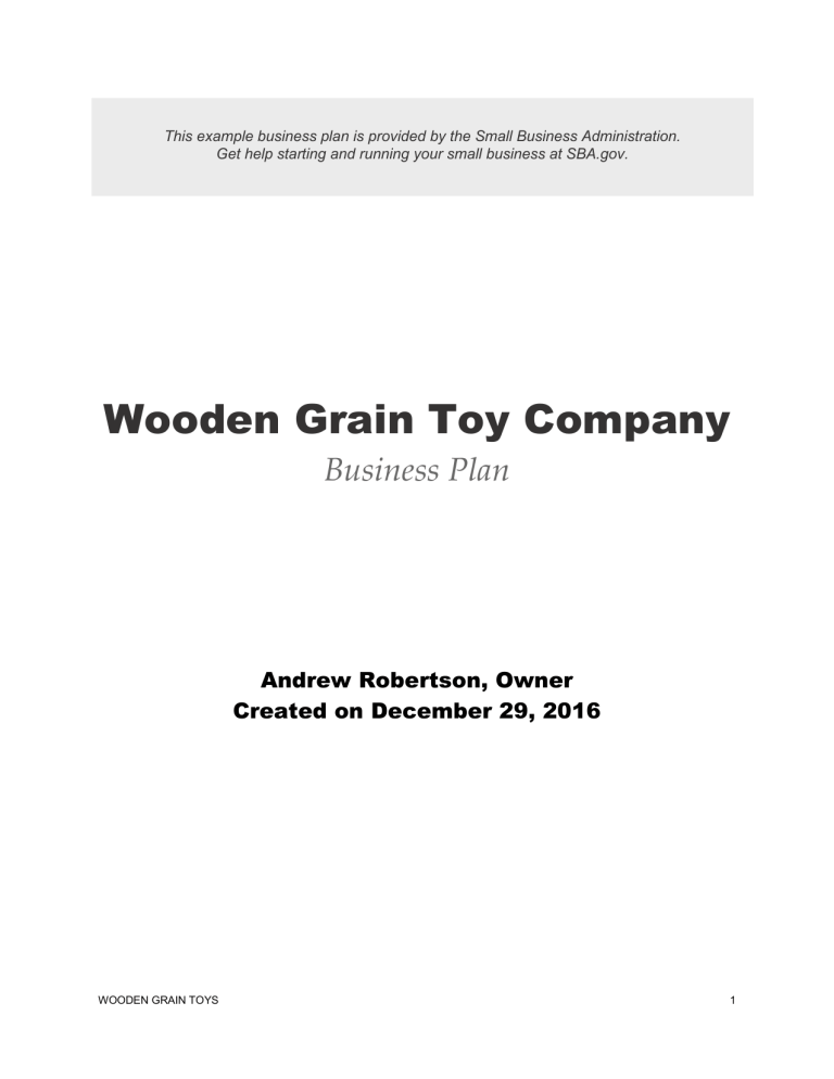 wooden toy business plan