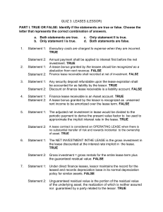 QUIZ 3 ON LEASES LESSOR with answer key