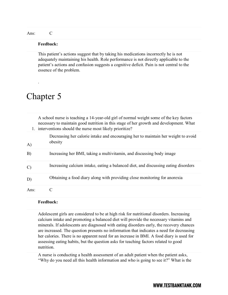 MedSurg 1 Exam 1 Testbank nutrition skin eyes ears
