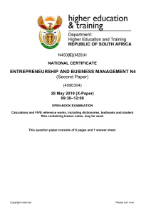 N450 - ENTREPRENEURSHIP AND BUSINESS MANAGEMENT N4 P2 QP JUN 2019