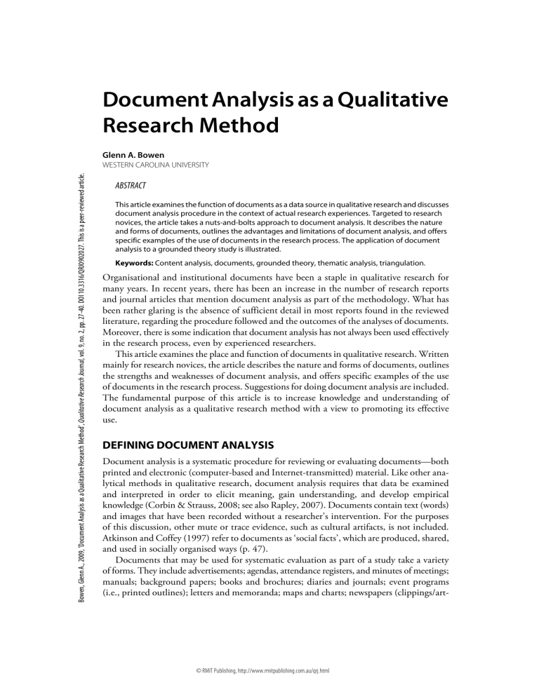 document analysis as a qualitative research method bowen