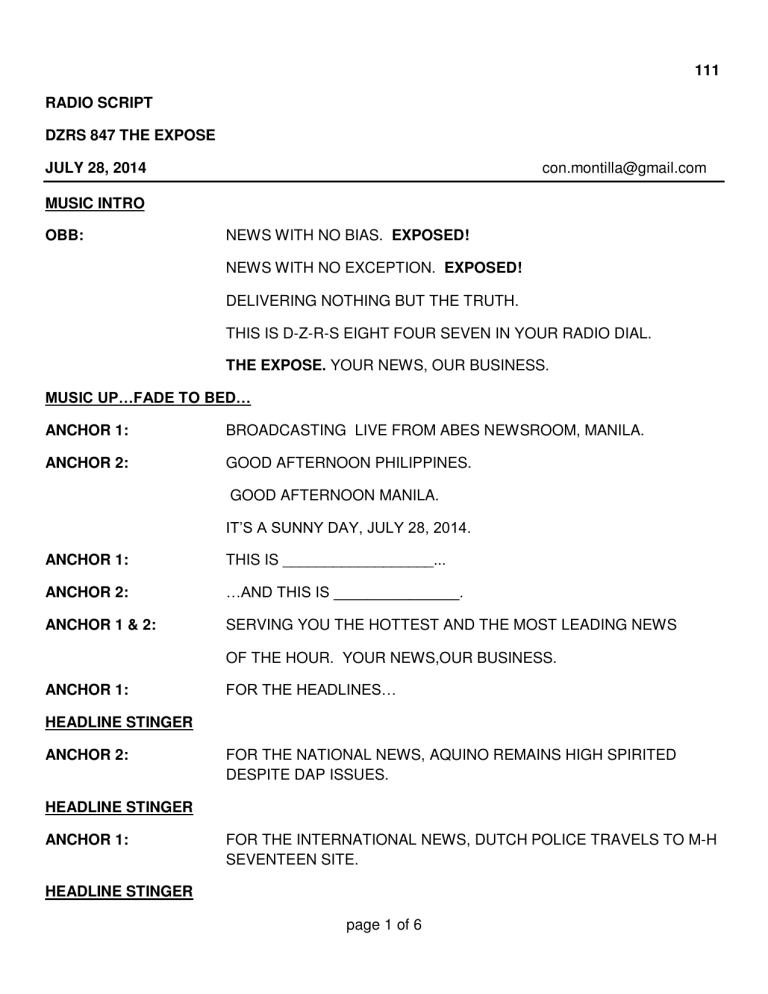 How To Write A Broadcasting Script Example