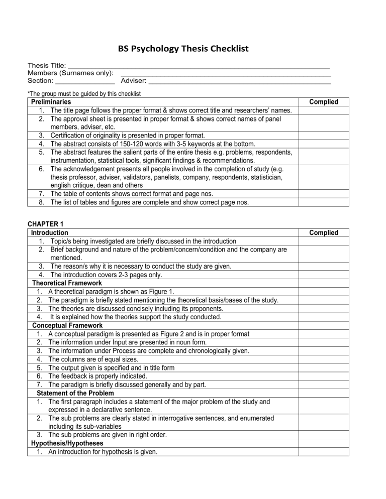 gps thesis checklist