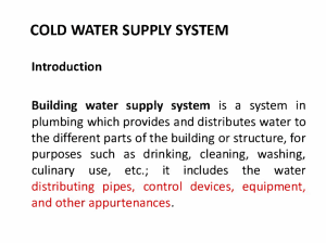 Cold Water Supply and Pipe Sizing