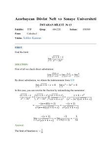 Calculus I Exam Ticket: Limits, Derivatives, and Theorems