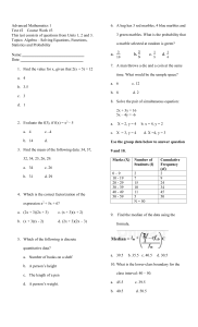 Year 3 Advanced Mathematics 1 Test #2
