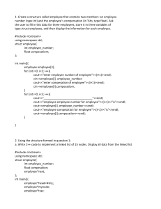 C++ Structures, Linked Lists, and Sorting Exercises