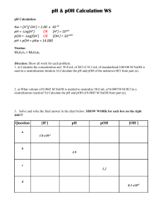 pH & pOH Calculation WS