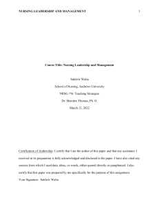 Nursing leadership & management Final paper