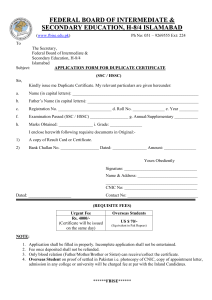 FBISE APPLICATION FORM ISSUANCE OF DUPLICATE CERTIFICATE NEW