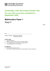 Sep 2020 Grade 9 Sample Test Paper1