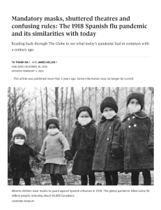4c-READ-1918 Spanish Flu in Canada Article - Globe and Mail