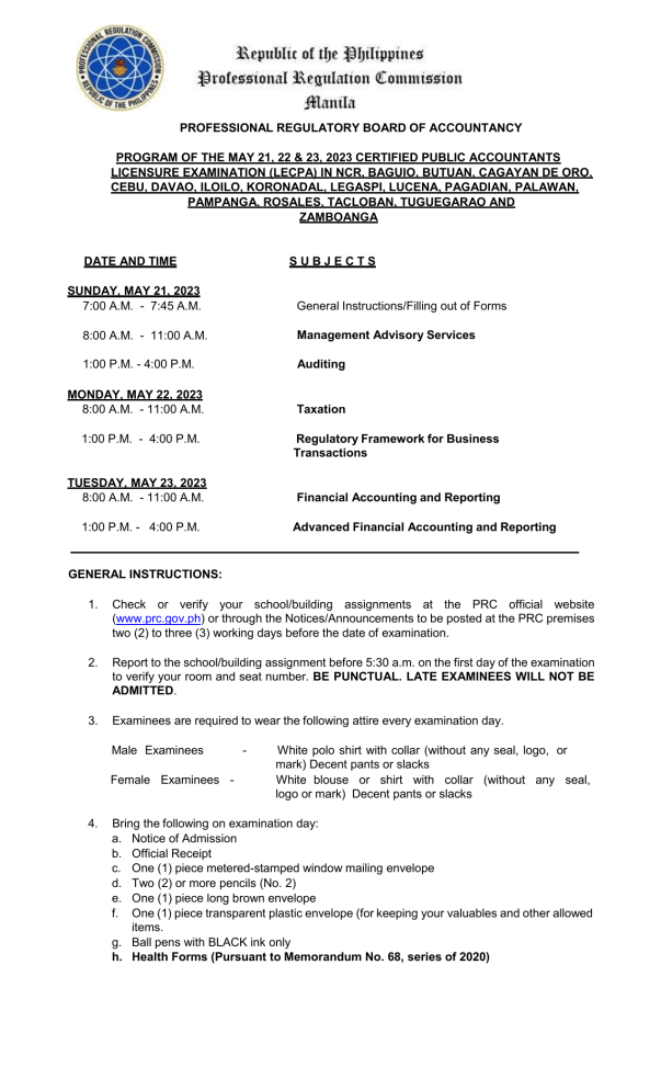 exam program may 2023 lecpa (accountancy) final