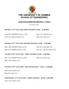 University of Zambia Engineering Exam Timetable