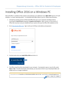 Installing office 2016 on a windows pc